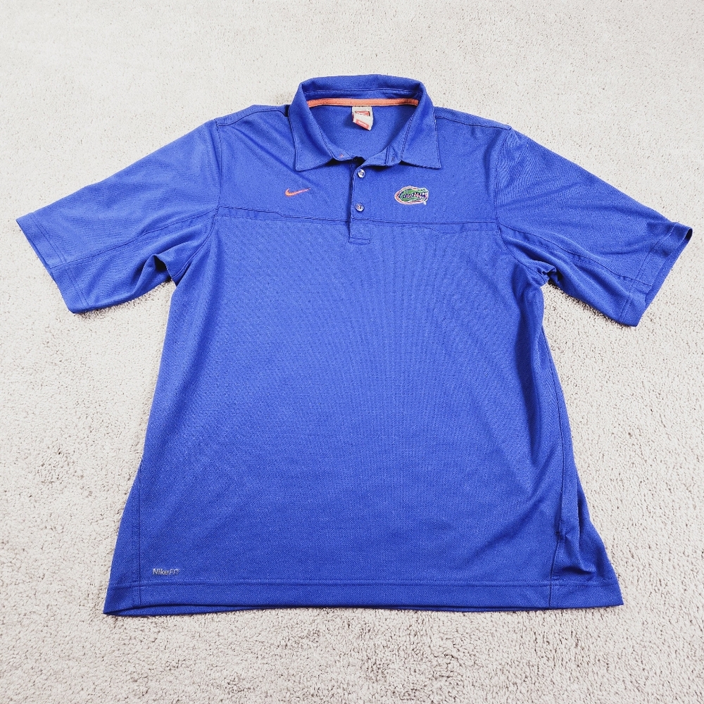 Vtg Nike Team Florida Gators Polo Shirt Sz Large Blue Fit Dry Athleisure FLAW
